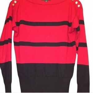 Lauren Ralph Lauren Red and Black Striped Women's Sweater With Gold Accents Med.